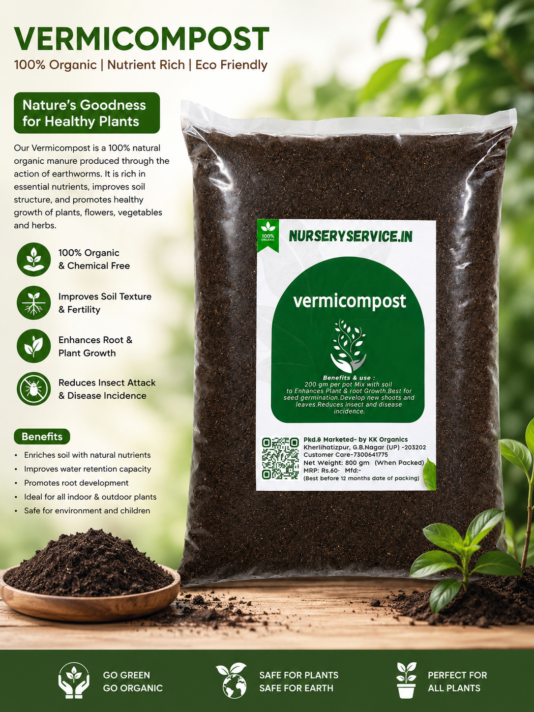 Vermicompost – 800g, 100% Organic Plant Fertilizer