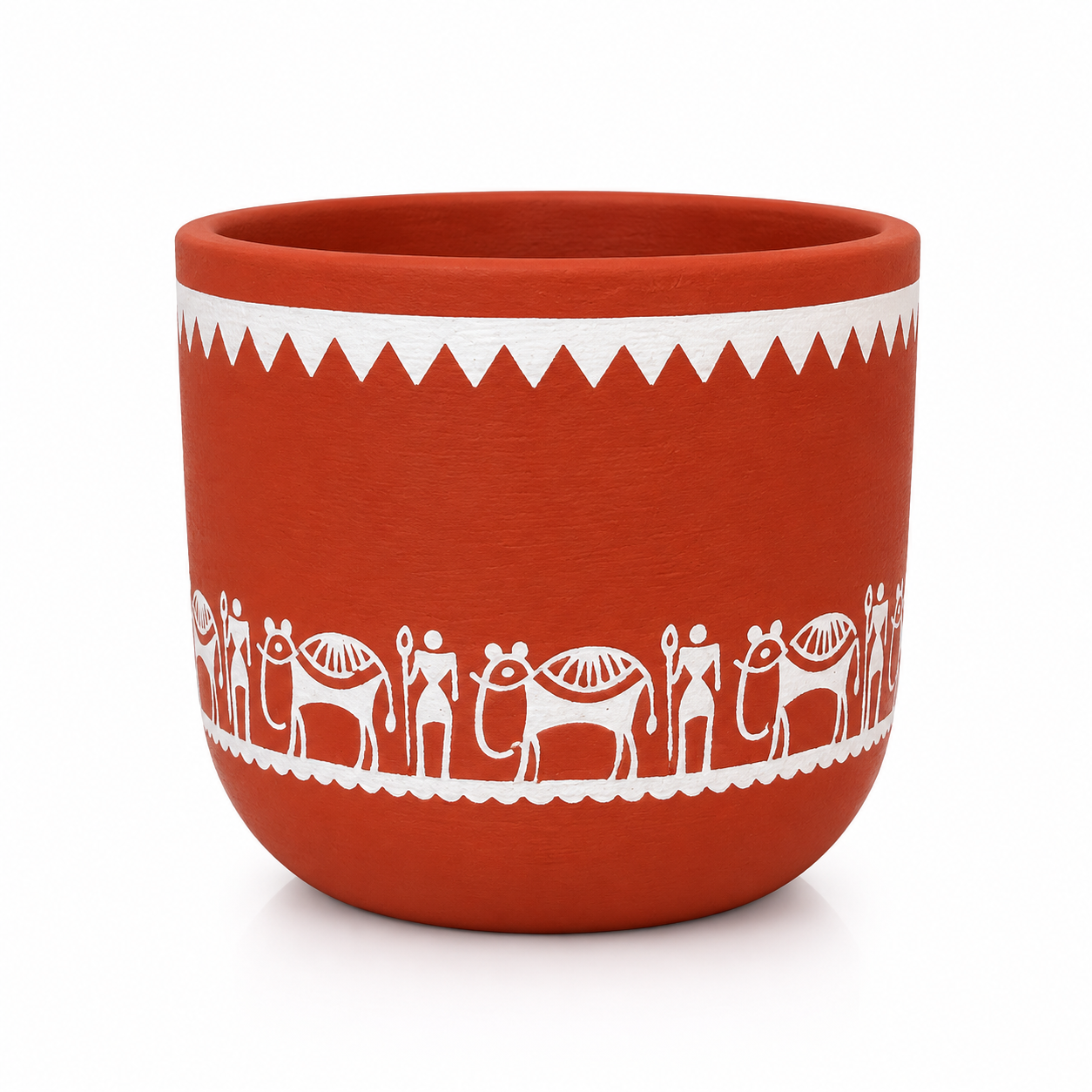 Terracotta Hand-Painted Planter Pot – Tribal Warli Art Design - Image 3